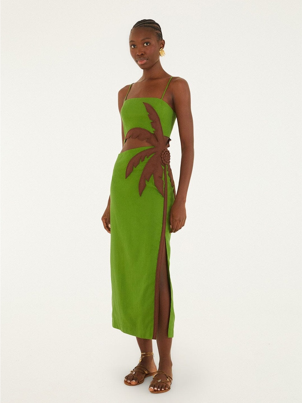 FARM Rio Green 3D Palm Tree Cut-Out Midi Dress size xs